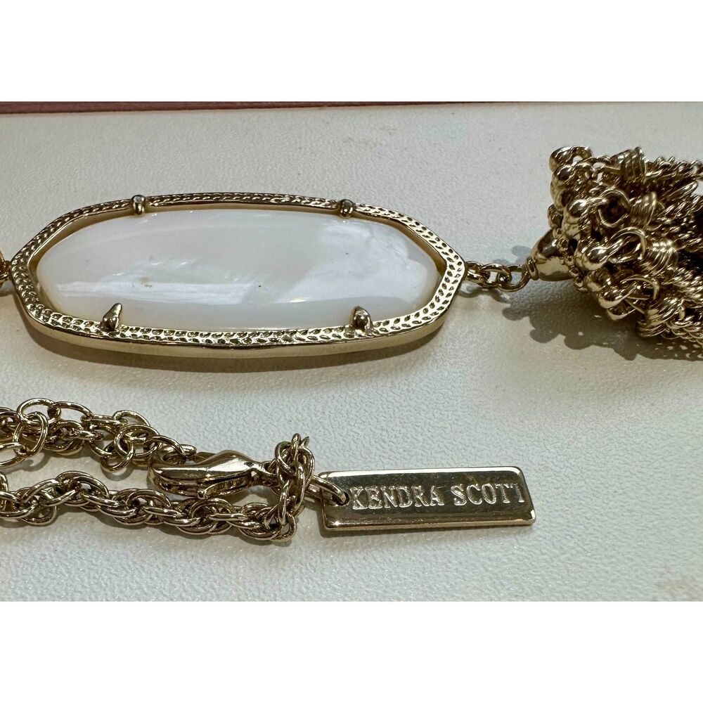 NWOT Kendra Scott Rayne Mother of Pearl Gold Tassel Pendant Necklace - Picture 13 of 16